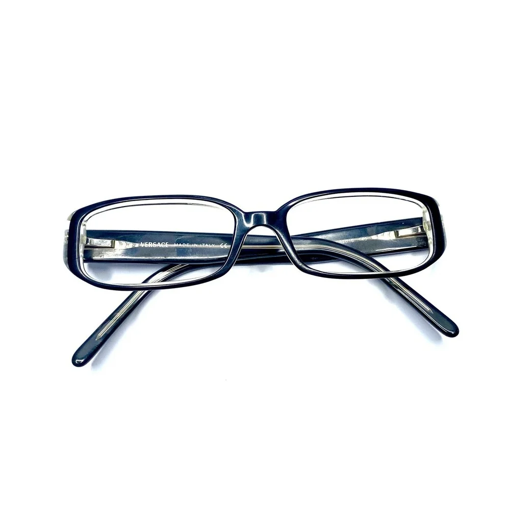Versace Black Clear Rectangular Frame Eyeglasses Flex Temples Italy 52 16 140